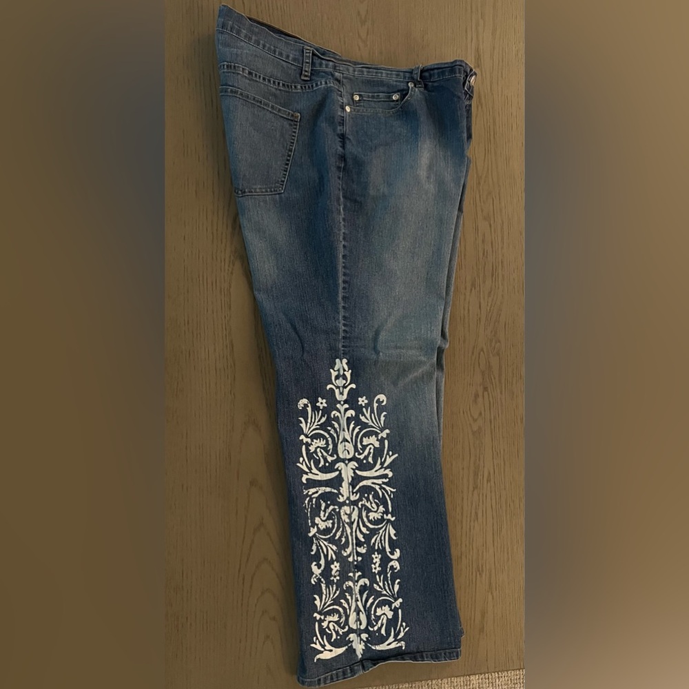 Stylish Blue Skinny Jeans with White Embroidery